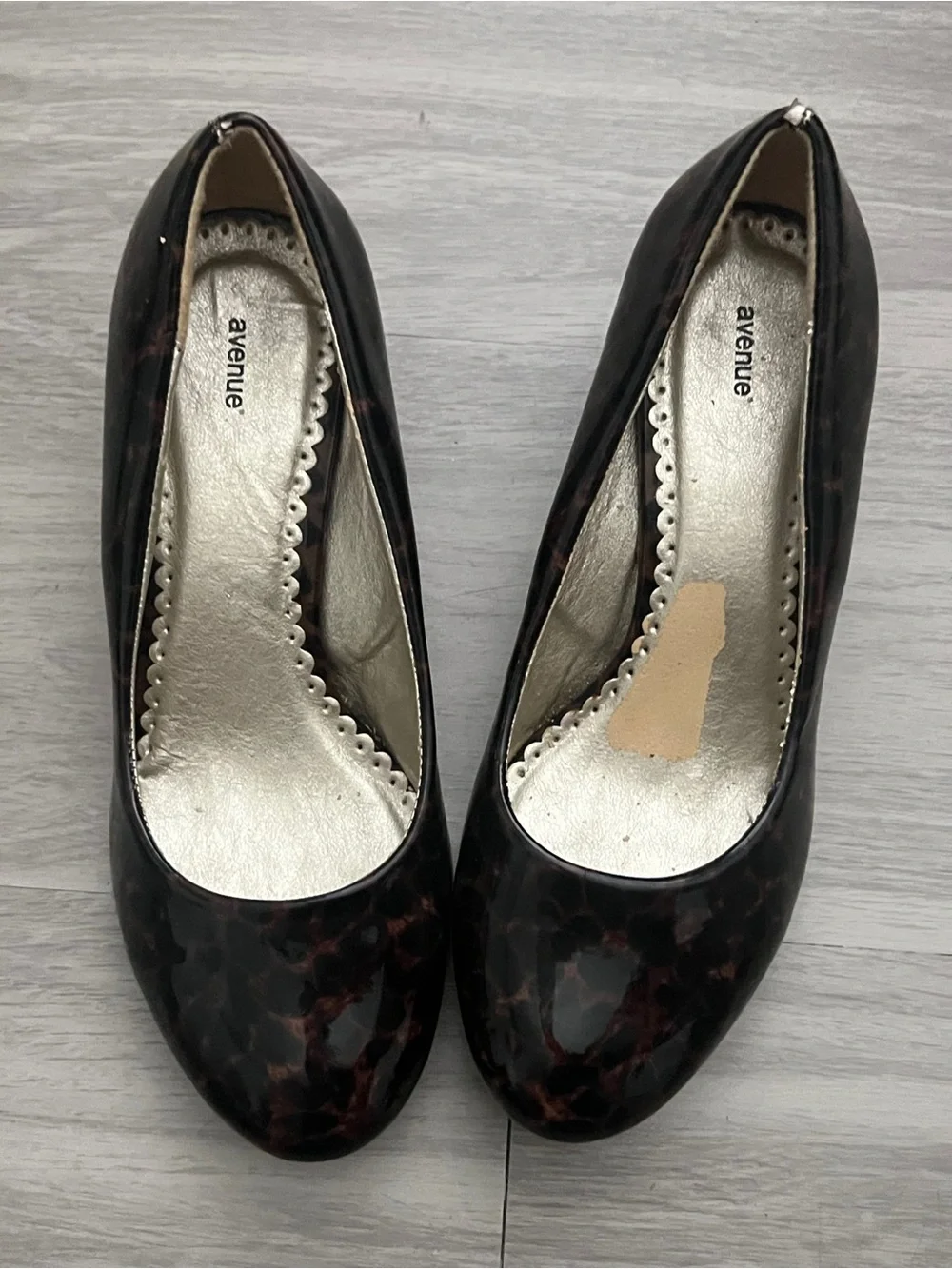 Avenue Wonder Leopard Print Patent Wedge Pumps Brown Black Size 8.5W
